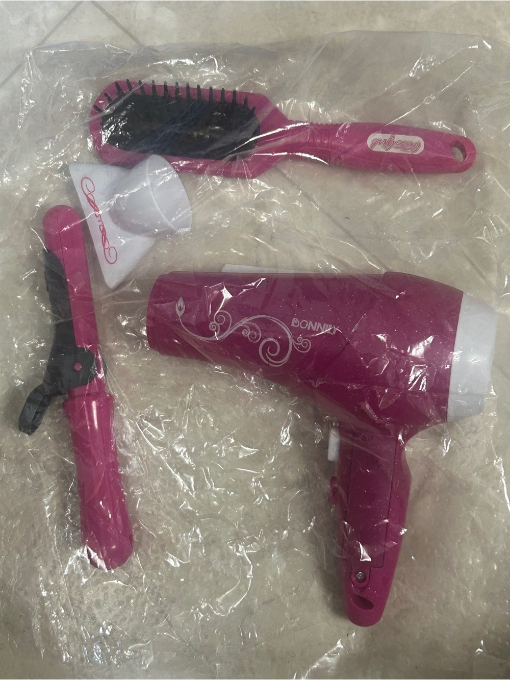 Pink Kids Hair Styling Set with Brush, hair dryer, & Curling Iron
